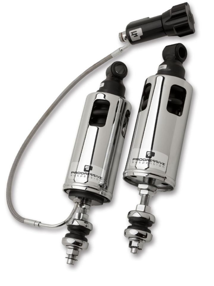 Progressive 00-17 Harley Softail 422 Series Shocks w/RAP - Chrome - Bull Strap