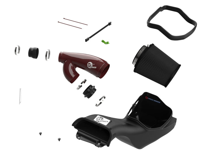aFe 17-24 Ford F-150 Track Series Red Kevlar Carbon Fiber C/A Intake System w/Black Pro 5R Filter - Bull Strap