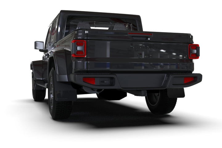 Rally Armor 19-25 Jeep JT Gladiator (Mojave/Rubicon) Black Mud Flap w/Grey Logo - Bull Strap