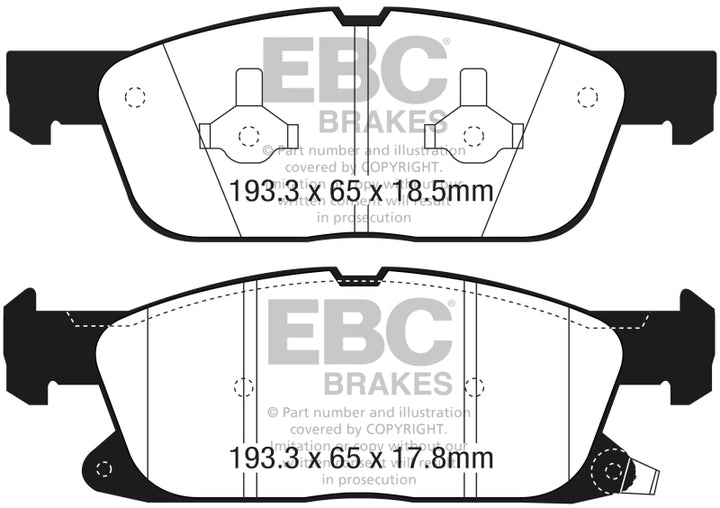 EBC 2016+ Lincoln Continental (10th Gen) 2.7L Twin Turbo Yellowstuff Front Brake Pads - Bull Strap
