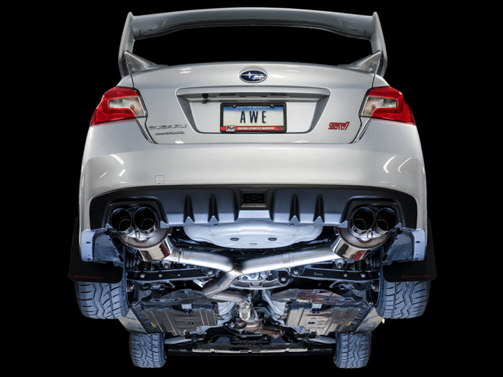 AWE Tuning Subaru STI VA / WRX GV / STI GV Sedan Touring Edition Exhaust - Chrome Silver Tip (102mm) - Bull Strap