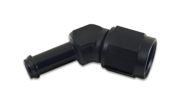 Vibrant -8AN to 3/8in Hose Barb 45 Degree Adapter - Anodized Black - Bull Strap