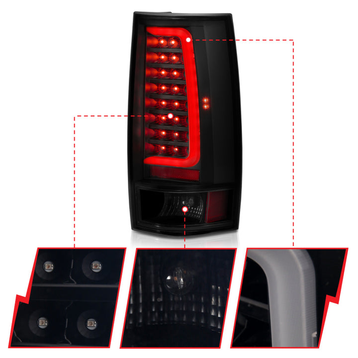 ANZO 2007-2014 Chevy Tahoe LED Taillight Plank Style Black w/Smoke Lens - Bull Strap