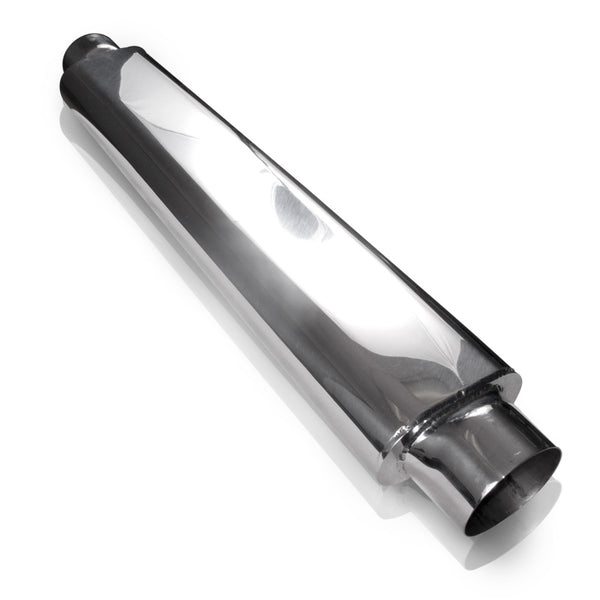Stainless Works Smooth Oval Muffler - 24in Long 2 1/2in ID Inlets Both Ends - Bull Strap