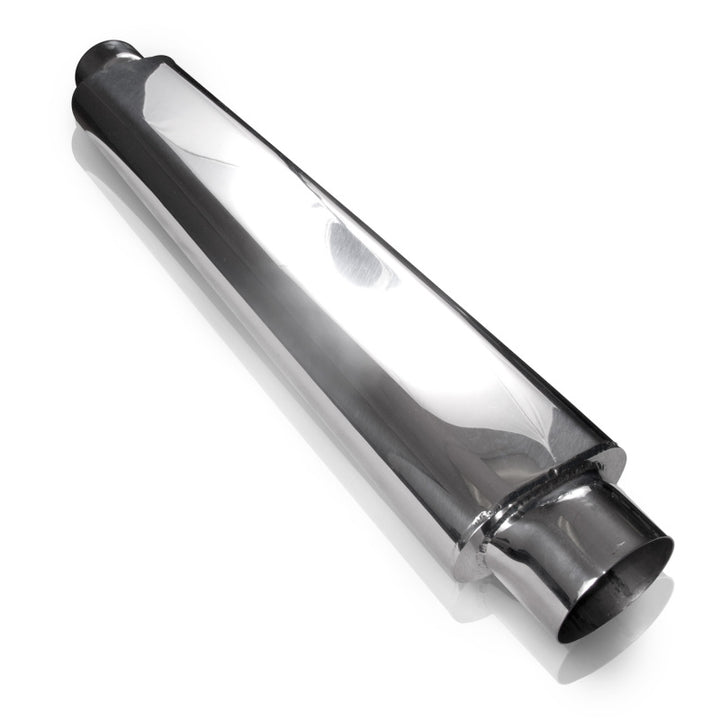 Stainless Works Smooth Oval Muffler - 24in Long 2 1/2in ID Inlets Both Ends - Bull Strap