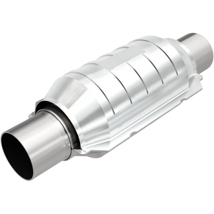 MagnaFlow Conv Univ 2in Inlet/Outlet Ctr/Ctr Round 9in Body L x 5.125in W x 13in Overall L 49 State - Bull Strap