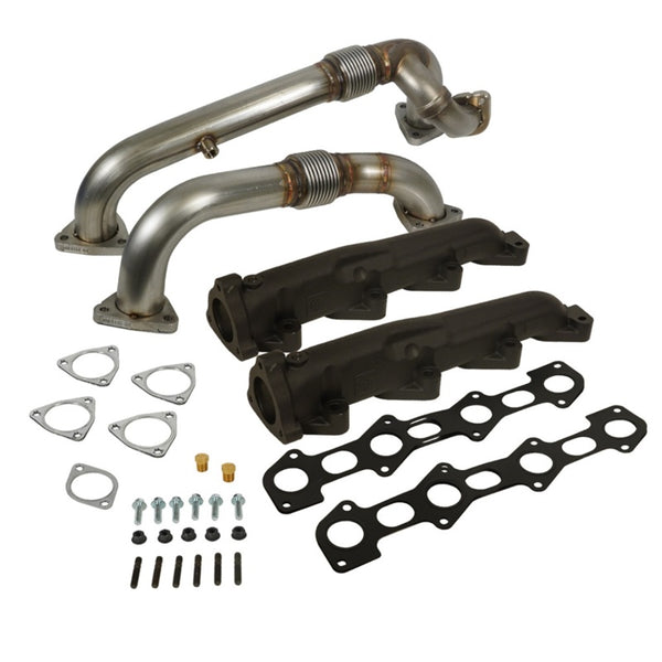 BD Diesel 08-10 Ford F-250/F-350/F-450/F-550 Powerstroke 6.4L Up Pipes Kit w/Manifold Set - Bull Strap