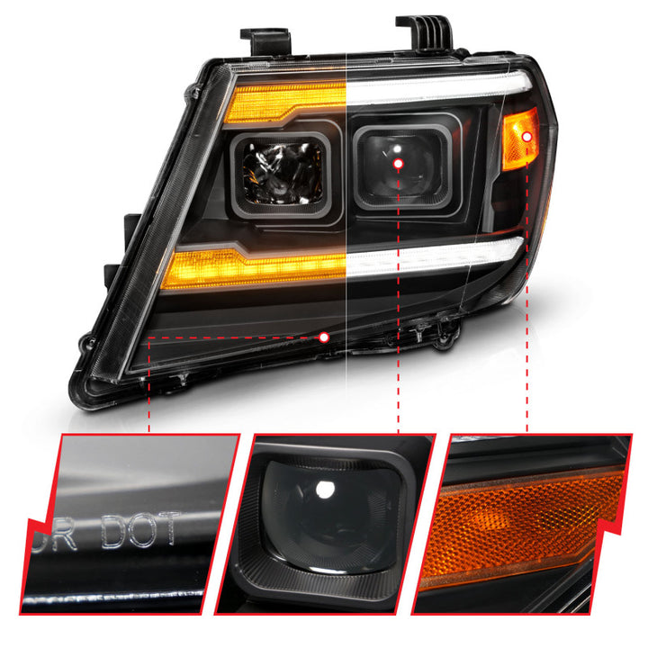 ANZO 09-20 Nissan Frontier Black Projector Plank Style DRL w/ Switchback & Sequential LED DRL - Bull Strap