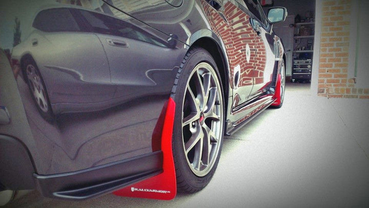 Rally Armor 15-21 Subaru WRX/STI Red Mud Flap White Altered Font Logo - Bull Strap