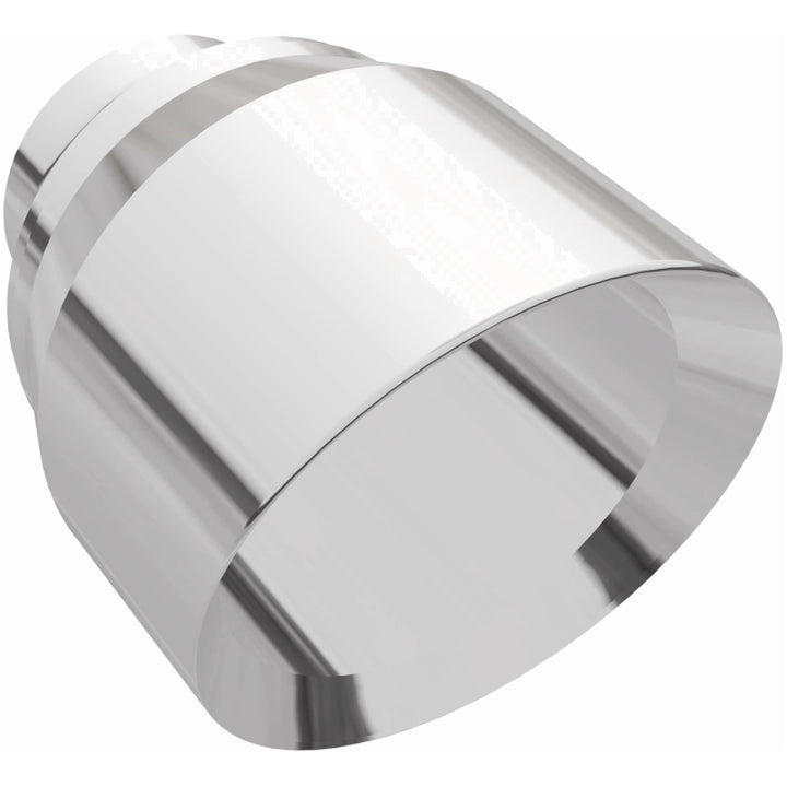 MagnaFlow Tip Stainless Double Wall Round Single Outlet Polished 4.5in DIA 2.5in Inlet 5.75in Length - Bull Strap