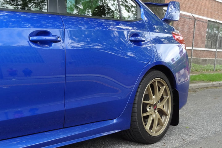 Rally Armor 15-21 Subaru WRX/STI Black UR Mud Flap w/Light Blue Logo - Bull Strap
