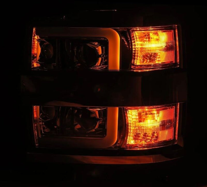 AlphaRex 15-19 Chevy Silverado 2500/3500 LUXX-Series Proj. Headlights Blk w/Actv SeqSig & SBDRL - Bull Strap