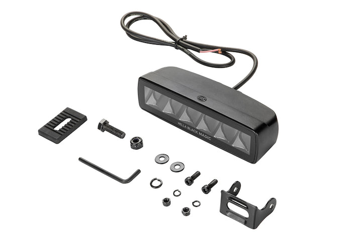 Hella Universal Black Magic 6 L.E.D. Mini Light Bar - Spot Beam - Bull Strap