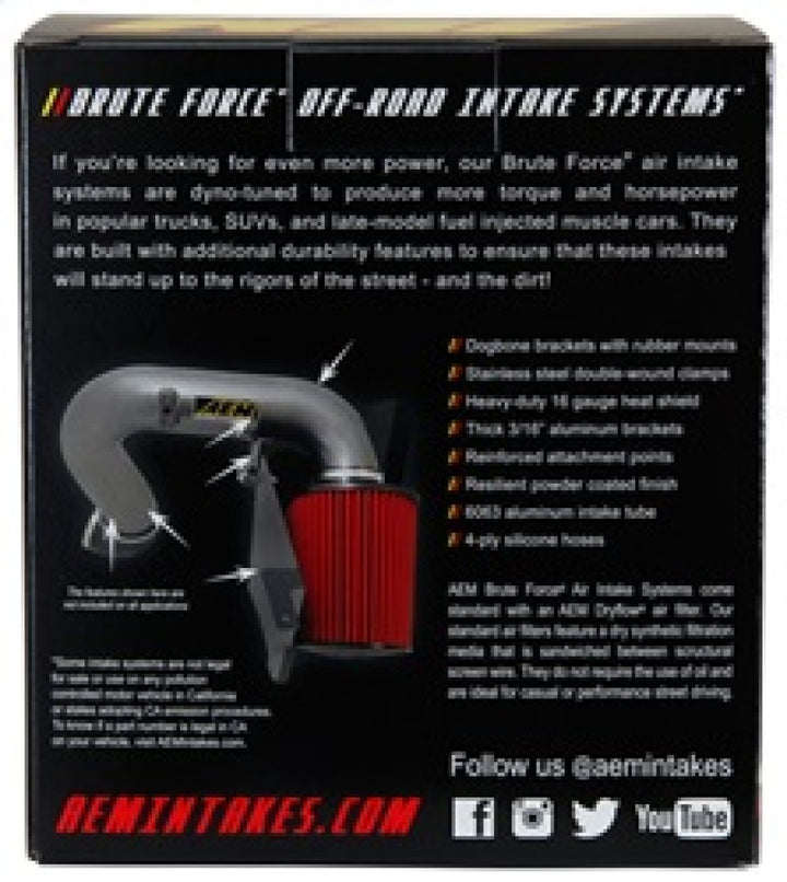 AEM Brute Force Dryflow Air Filter - Conical 6in Base OD / 5.125in Top OD / 5.25in Height - Bull Strap
