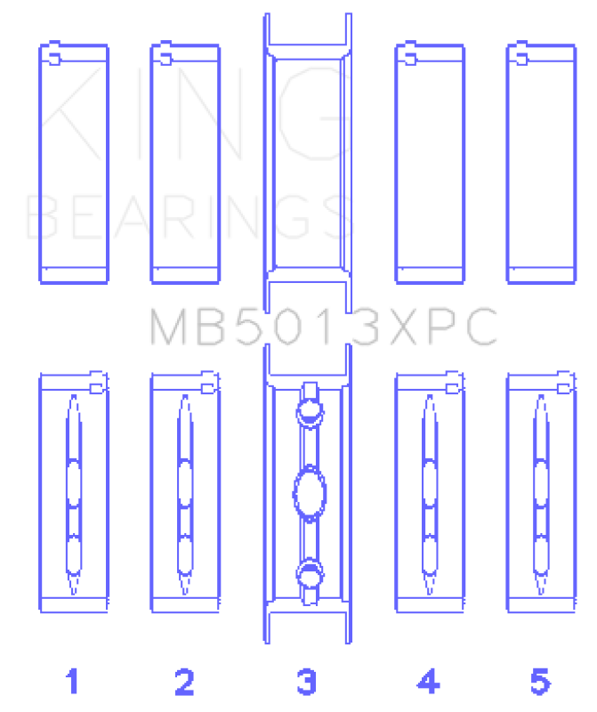 King GM Vortec/LS-Series Gen III/IV Crankshaft Main Bearing Set (Set of 10) - Size +.020mm - Bull Strap