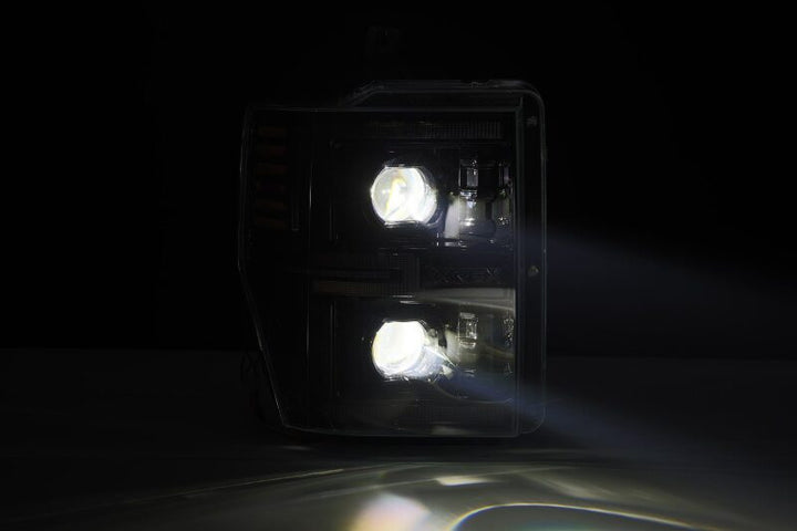 AlphaRex 08-10 Ford F250-550 LUXX-Series LED Projector Headlights Alpha-Blk w/Activ Light/Seq Signal - Bull Strap