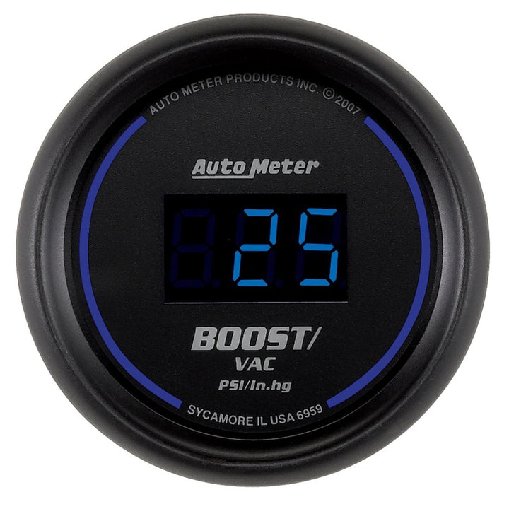 Autometer Cobalt Digital 52.4mm Black Vacuum/Boost Gauge - Bull Strap