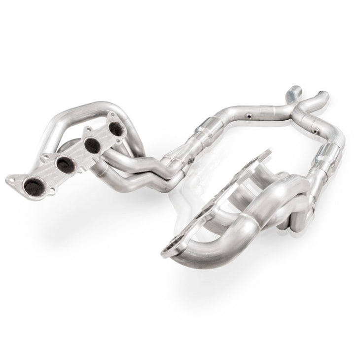 Stainless Power 2011-14 Mustang GT Headers 1-7/8in Primaries High-Flow Cats 3in X-Pipe - Bull Strap