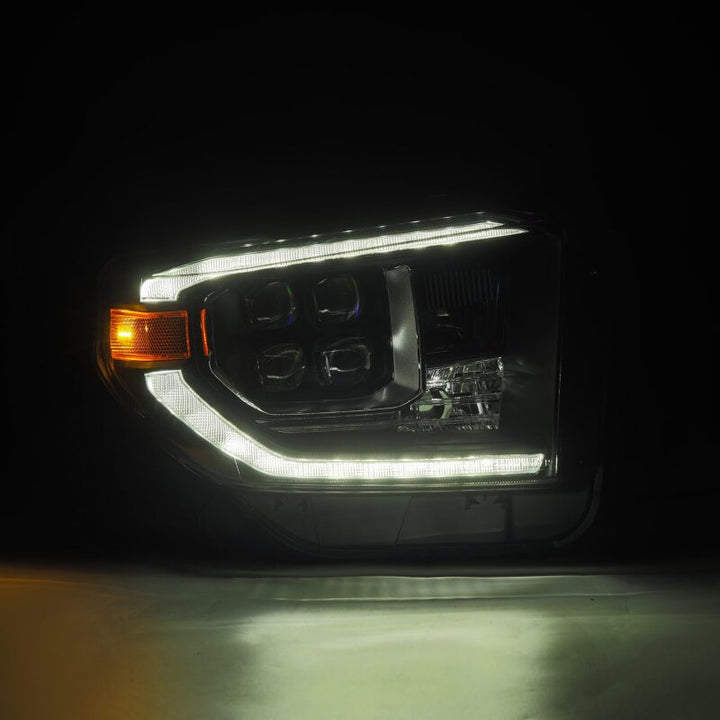 AlphaRex 14-21 Toyota Tundra NOVA-Series LED Proj Headlights Alpha-Blk w/Actv Light & Seq. Sig + DRL - Bull Strap