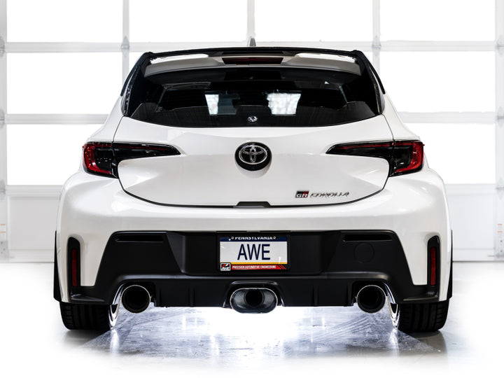 AWE 23-24 Toyota GR Corolla Touring Edition Catback Exhaust - Chrome Silver Tips - Bull Strap