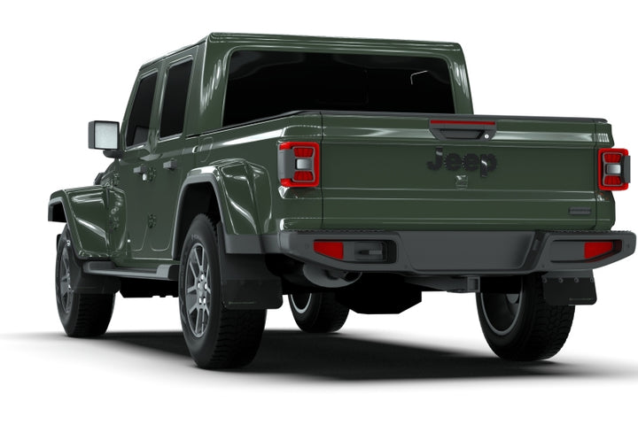 Rally Armor 19-25 Jeep JT Gladiator (Mojave/Rubicon) Black Mud Flap w/Grey Logo - Bull Strap