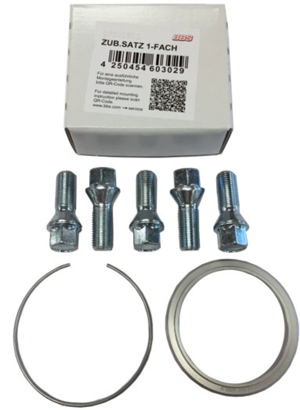 BBS PFS KIT - Audi / VW - Includes 82mm OD - 57mm ID Ring / 82mm Clip / Lug Bolts - Bull Strap