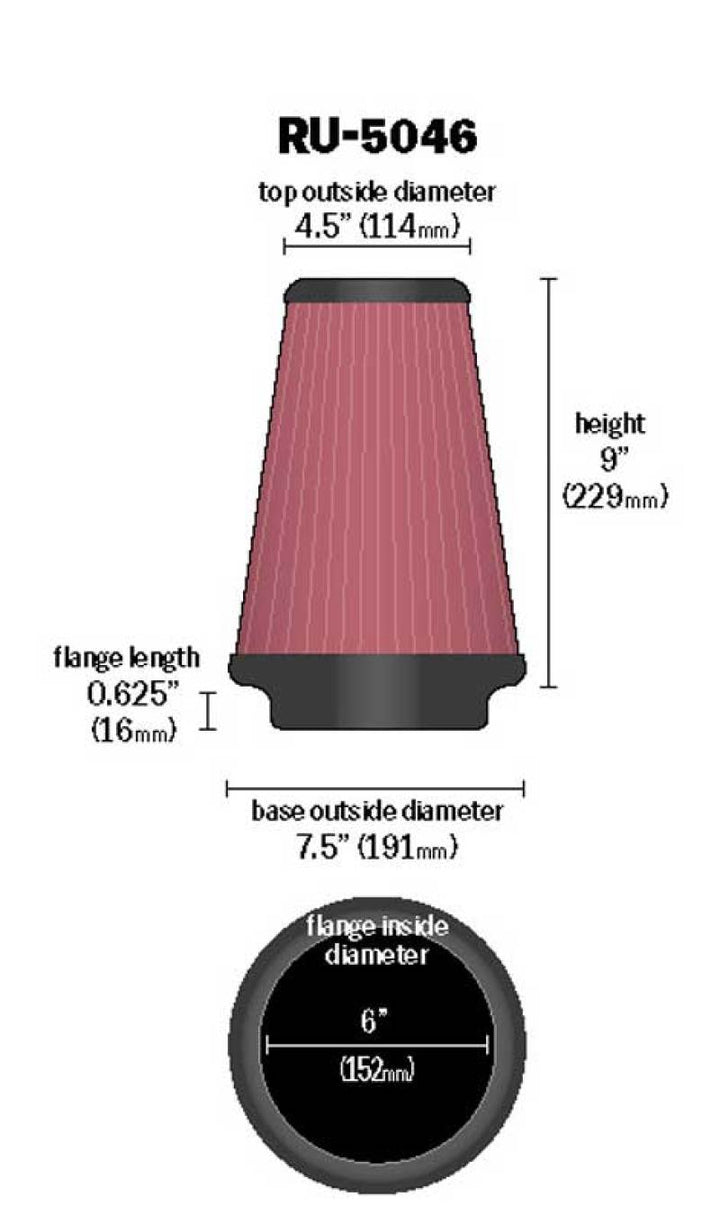 K&N Universal Clamp-On Air Filter 6in FLG / 7-1/2in B / 4-1/2in T / 9in H - Bull Strap
