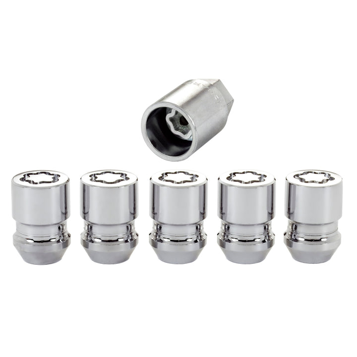 McGard Wheel Lock Nut Set - 5pk. (Cone Seat) M12X1.5 / 13/16 Hex / 1.28in. Length - Chrome - Bull Strap
