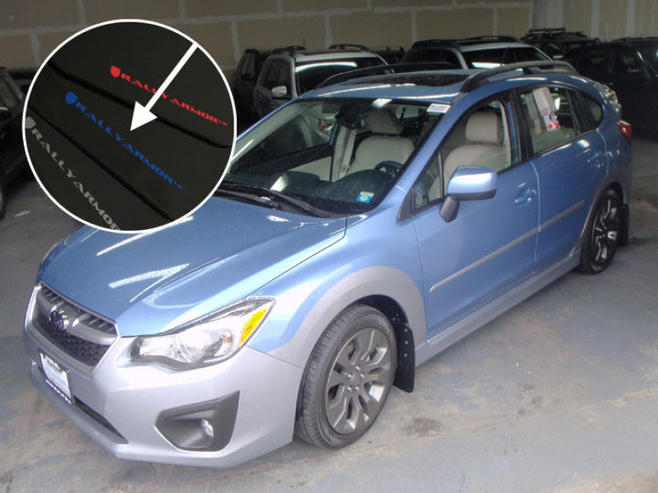 Rally Armor 12-16 Subaru Impreza 4D/5D Black UR Mud Flap w/Blue Logo - Bull Strap