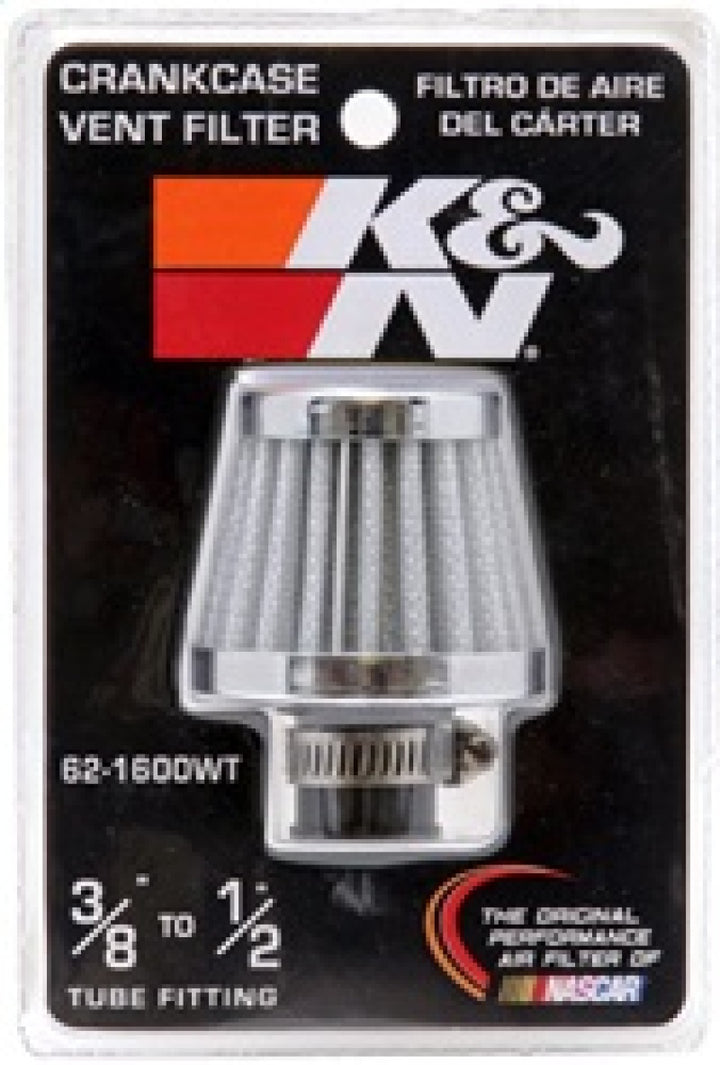 K&N 2in Base OD x .375in Flange ID x 1.75in H Rubber Base Crankcase Vent Filter - White - Bull Strap