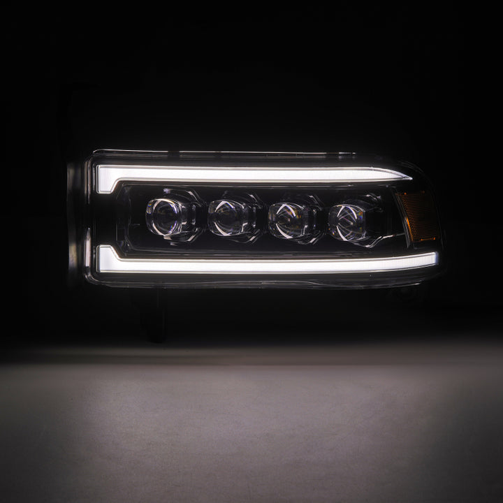 AlphaRex 94-01 RAM 1500 NOVA LED Proj Headlights Alpha-Blk w/Activ Light/Seq Signal/SB DRL - Bull Strap