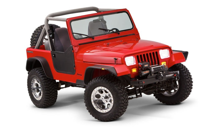 Bushwacker 87-95 Jeep Wrangler Flat Style Flares 4pc Excludes Renegade - Black - Bull Strap