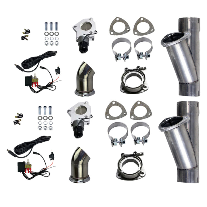 Granatelli 2.25in Alum Mild Steel Electronic Dual Slip Fit Exhaust Cutout w/Band Clamps - Bull Strap