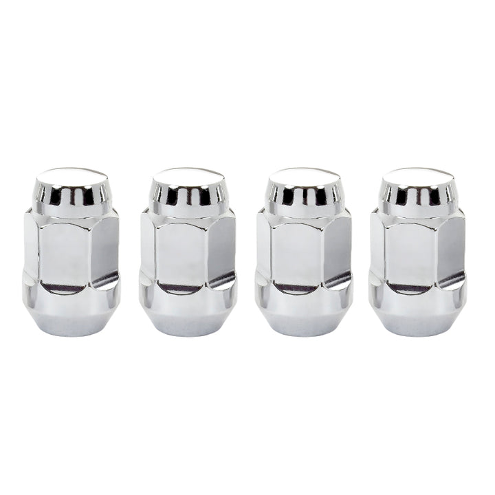 McGard Hex Lug Nut (Cone Seat Bulge Style) 1/2-20 / 3/4 Hex / 1.45in. Length (4-pack) - Chrome - Bull Strap