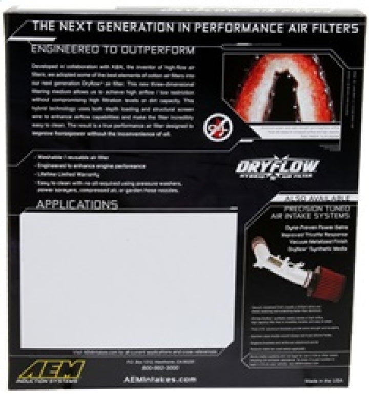 AEM 2015 Ford Mustang 2.3L/3.7L/5.0L Dryflow Air Filter - Bull Strap