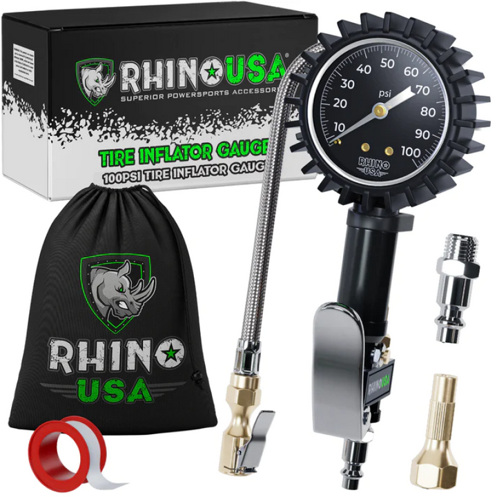 Rhino USA 100 Psi Analog Tire Inflator Gauge - Bull Strap