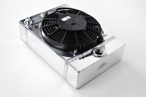 CSF Universal Drag Race / Tuck Radiator w/9in Spal Fan - 10.5in H x 10in L x 3.6in W - Bull Strap
