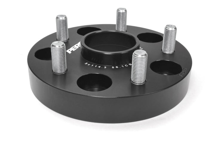 PERRIN Subaru 25mm Wheel Spacers 5x114.3 BP w/56mm Hub - Black - Bull Strap
