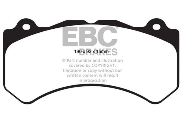 EBC 16+ Cadillac ATS-V 3.6 Twin Turbo Redstuff Front Brake Pads - Bull Strap
