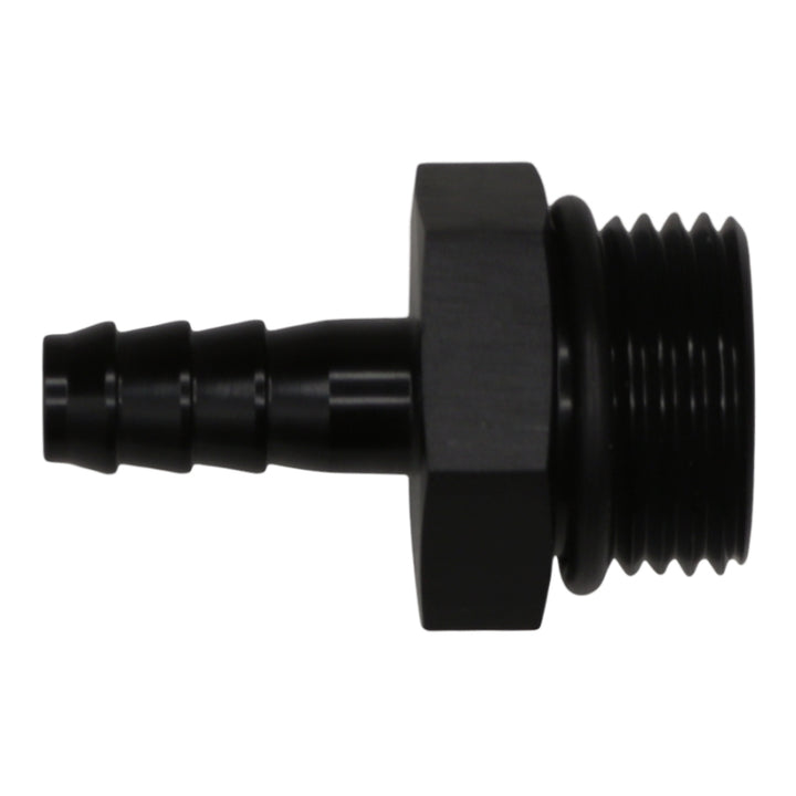 DeatschWerks 10AN ORB Male to 5/16in Male Triple Barb Fitting (Incl O-Ring) - Anodized Matte Black - Bull Strap