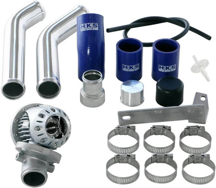 HKS 08+ Evo 10 SSQV4 BOV Kit Includes 2 Polished Aluminum Pipes - Bull Strap