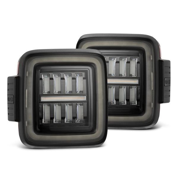 AlphaRex 18-23 Jeep Wrangler JL NOVA Prismatic LED Taillights Alpha-Black - Bull Strap