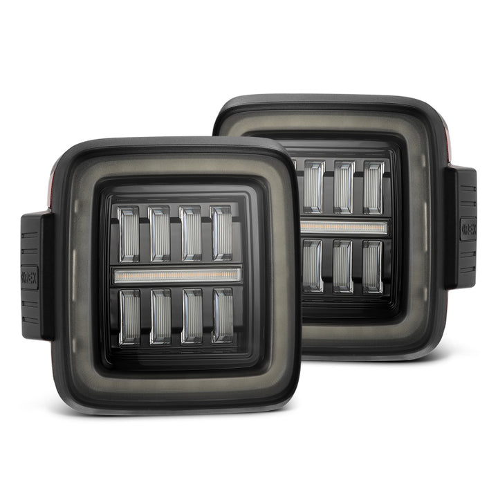 AlphaRex 18-23 Jeep Wrangler JL NOVA Prismatic LED Taillights Alpha-Black - Bull Strap