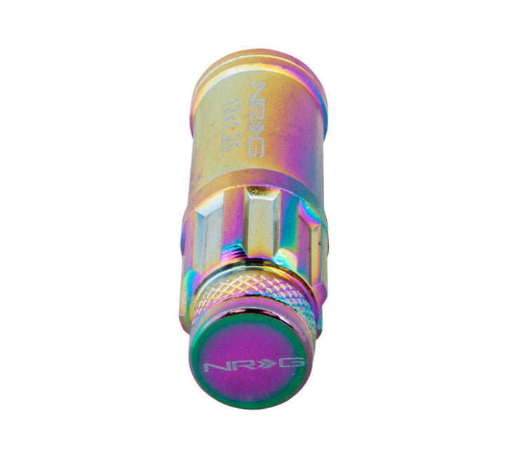 NRG 700 Series M12 X 1.5 Steel Lug Nut w/Dust Cap Cover Set 21 Pc w/Locks & Lock Socket - Neochrome - Bull Strap