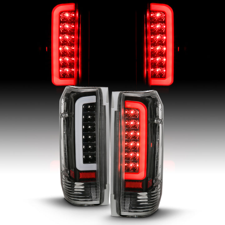 ANZO 1987-1996 Ford F-150 LED Taillights Black Housing Clear Lens (Pair) - Bull Strap