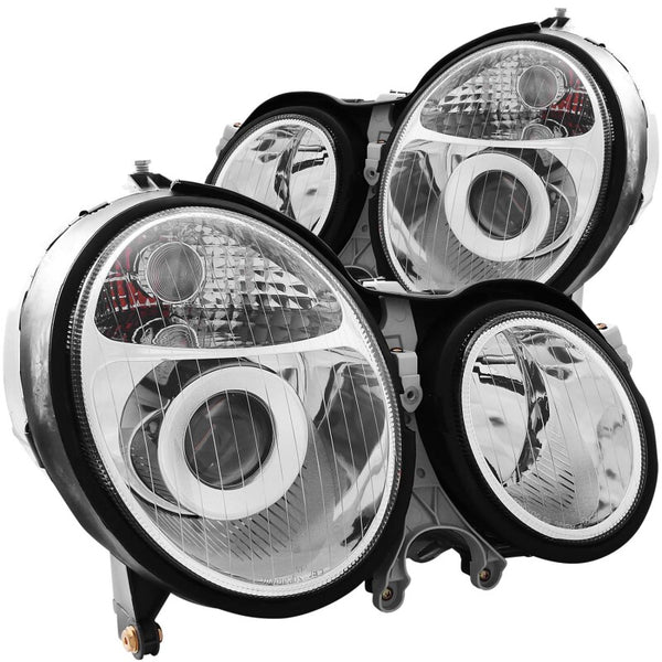 ANZO 1999-2002 Mercedes Benz E Class W210 Projector Headlights Chrome - Bull Strap