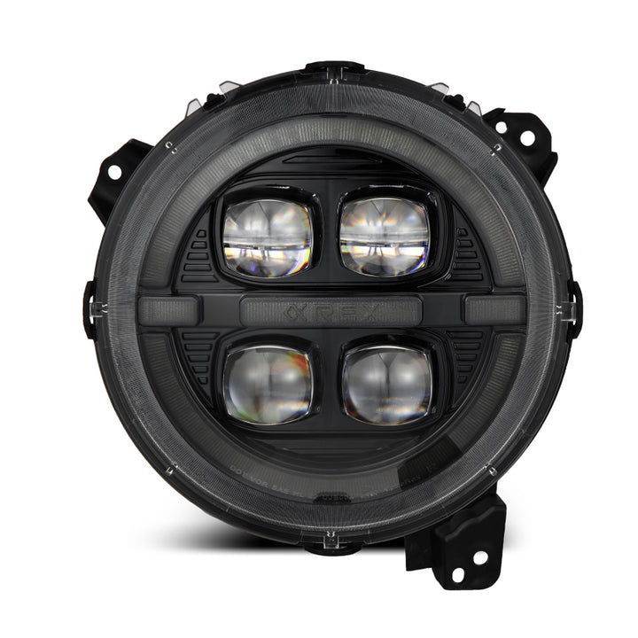 AlphaRex 18-23 Jeep Wrangler JL/Gladiator JT LED Proj Headlights Alpha-Blk w/ Activ Light/Seq Signal - Bull Strap