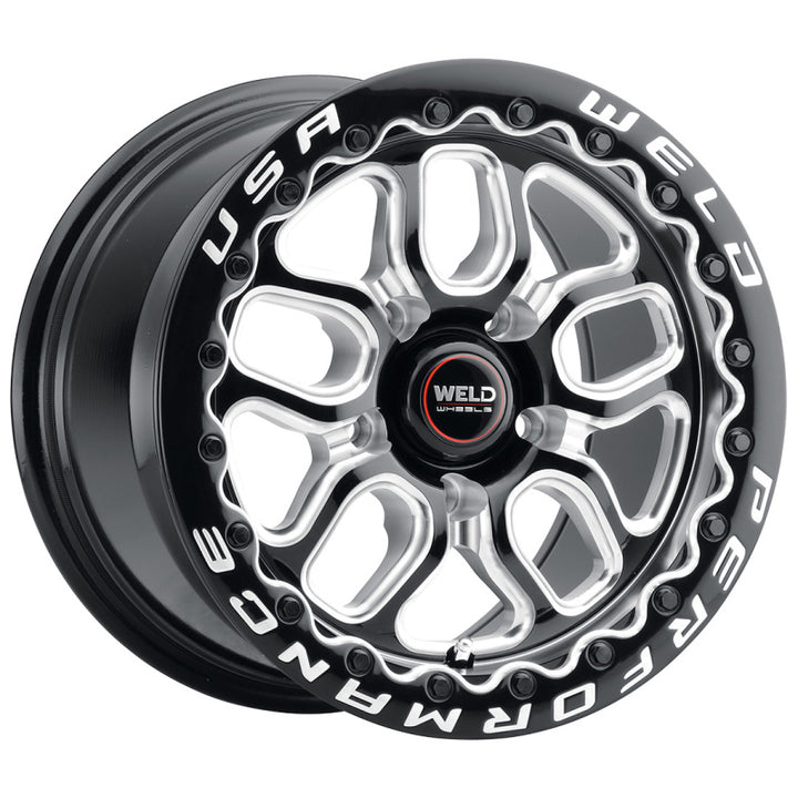 Weld S907 15X10 Laguna Beadlock 5X114.3 ET25 BS6.5 Gloss Black MIL Dia 78.1 - Bull Strap