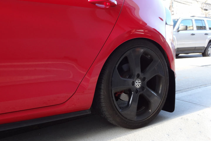 Rally Armor 15-21 MKVII VW Golf/GTI Black UR Mud Flap w/Red Logo - Bull Strap