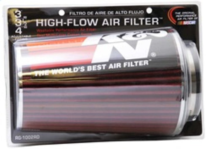 K&N Universal Air Filter Chrome Round Tapered Red - 4in Flange ID x 1.125in Flange Length x 9.5in H - Bull Strap